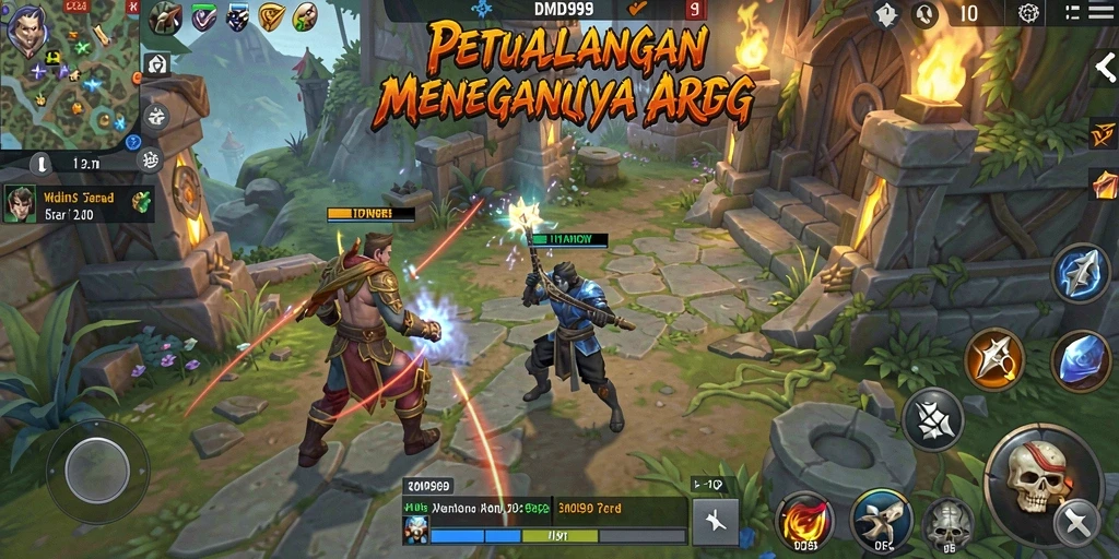Tangkapan layar DMD999 menampilkan aksi pertarungan yang intens dalam game ARPG.