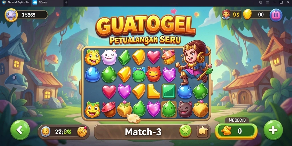 Tampilan gameplay GUATOGEL yang memukau dan seru di level Match-3.