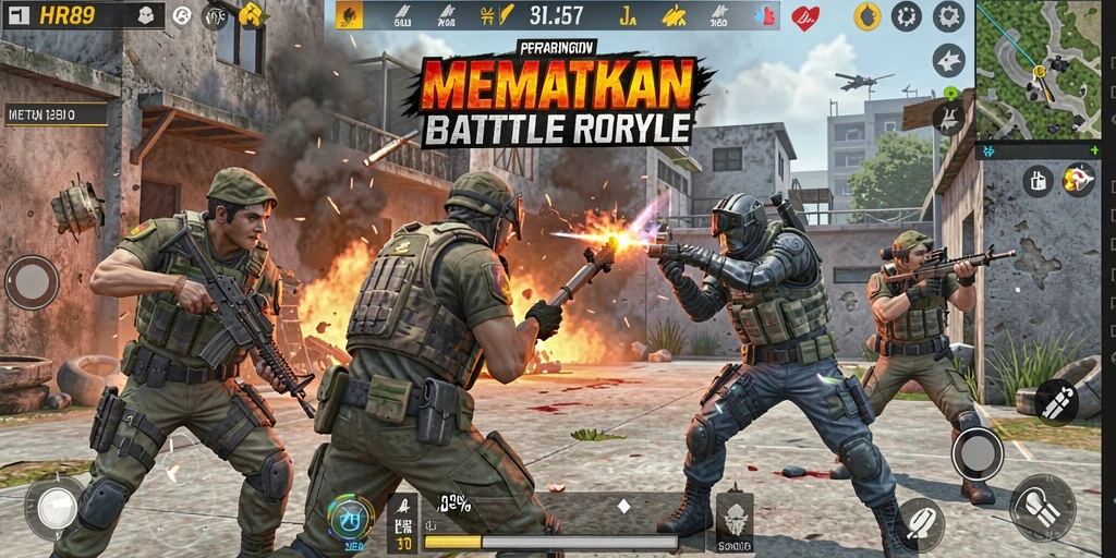 Tampilan gameplay HR89 dalam pertempuran Battle Royale yang intens.