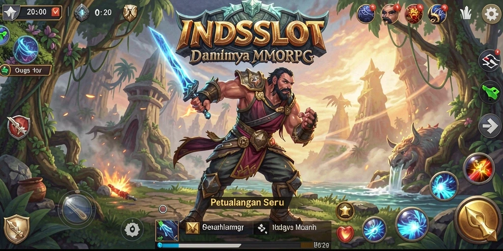 Screenshot utama INDSLOT menampilkan aksi pertempuran seru dalam dunia MMORPG.