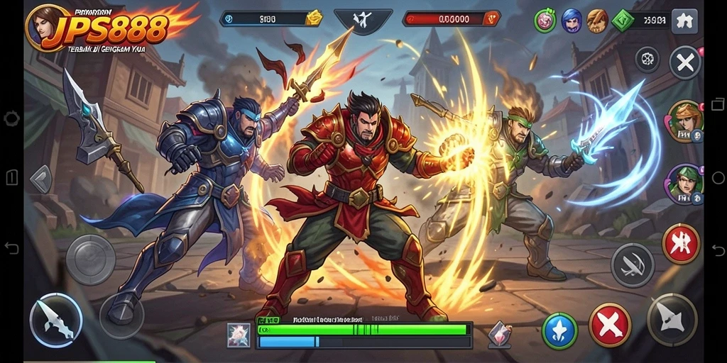 Screenshot gameplay JPS888 menampilkan pertarungan seru antar karakter.