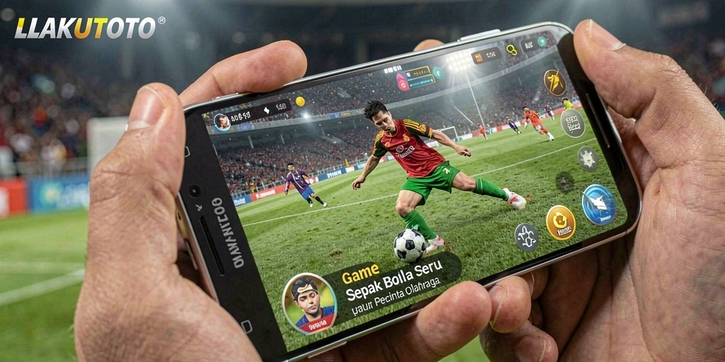 Tampilan gameplay <strong>LAKUTOTO</strong> yang penuh aksi di lapangan sepak bola.