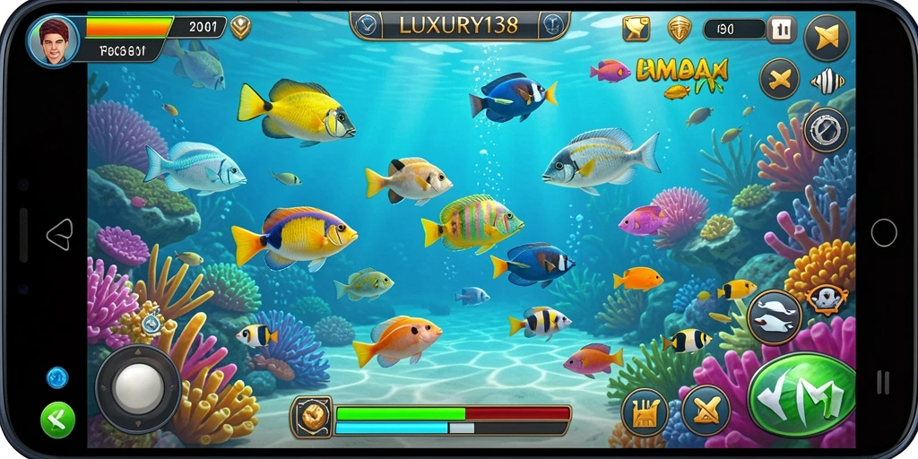 Screenshot gameplay LUXURY138 menampilkan aksi menembak ikan yang seru.