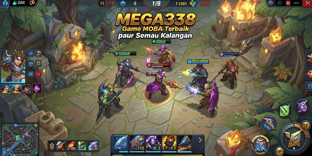 Screenshot gameplay MEGA338 yang menampilkan aksi seru MOBA.