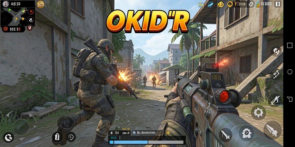 Tampilan gameplay seru di OKIDR dengan aksi tembak-menembak yang mendebarkan.