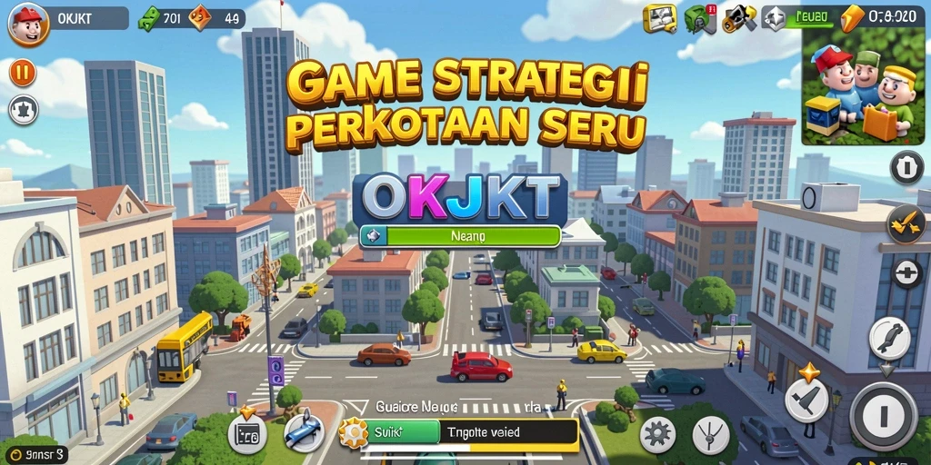 Screenshot utama OKJKT menampilkan gameplay membangun kota yang dinamis.
