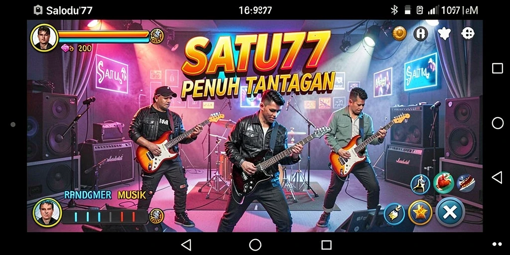 Tampilan gameplay SATU77 dengan berbagai tantangan musik yang seru.