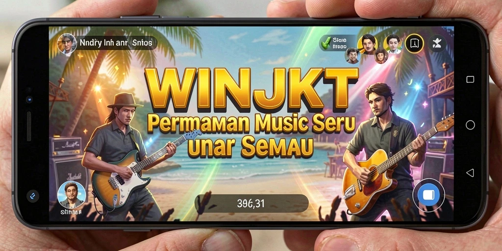 Tampilan screenshot WINJKT menampilkan gameplay seru bernyanyi dengan latar belakang menarik.